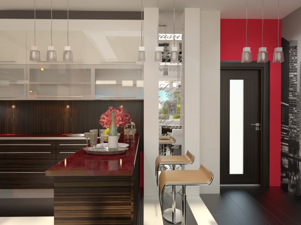 Интерьер загородного дома с красными акцентами