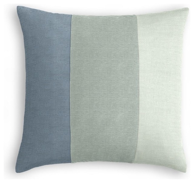 Muted Blue, Muted Aqua and Pale Seafoam Linen Color Block Pillow
