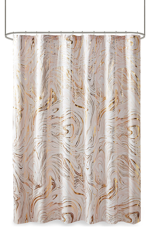 Intelligent Design Rebecca Printed Marble Metallic Shower Curtain