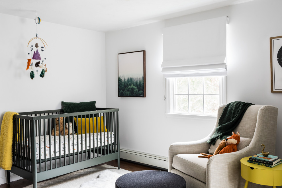 Inspiration for a transitional nursery in Boston with grey walls.