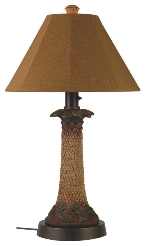 Palm Outdoor Table Lamp With Teak Sunbrella Shade