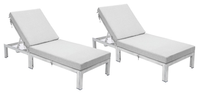 Leisuremod Chelsea Outdoor Gray Lounge Chair With Cushions, Set of 2, Gray