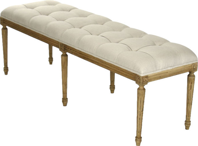 Louis Tufted Bench, Natural Linen