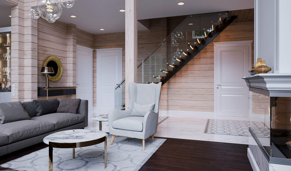 Гостиная-кухня в загородном доме