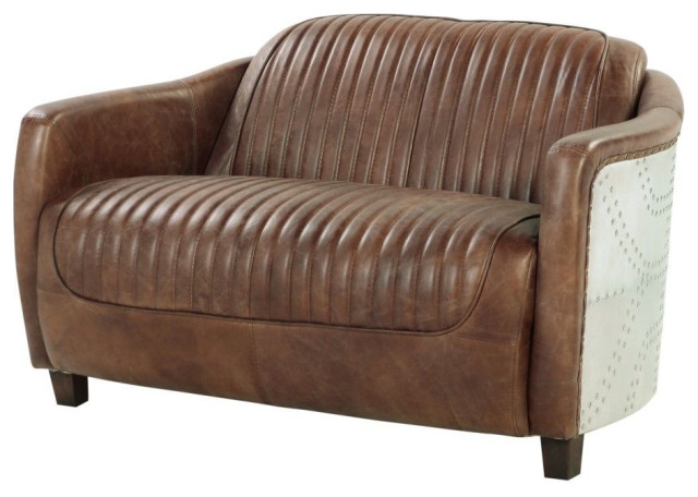 Acme Loveseat in Retro Brown TG Leather and Aluminum Finish 53546