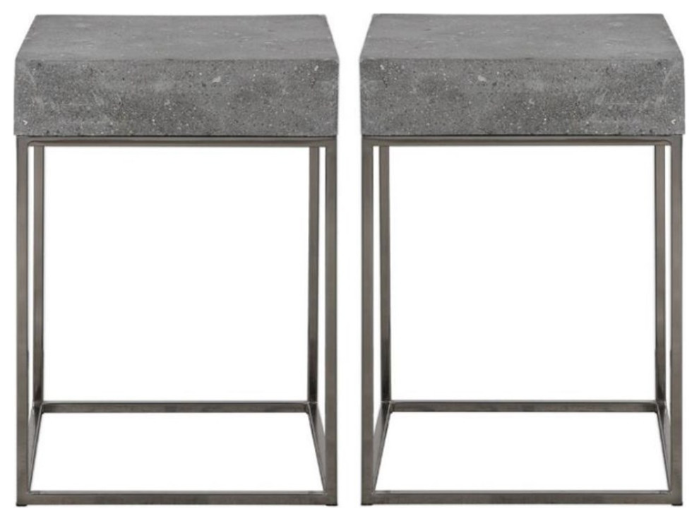Home Square 14" Square Accent End Table in Gray Finish - Set of 2