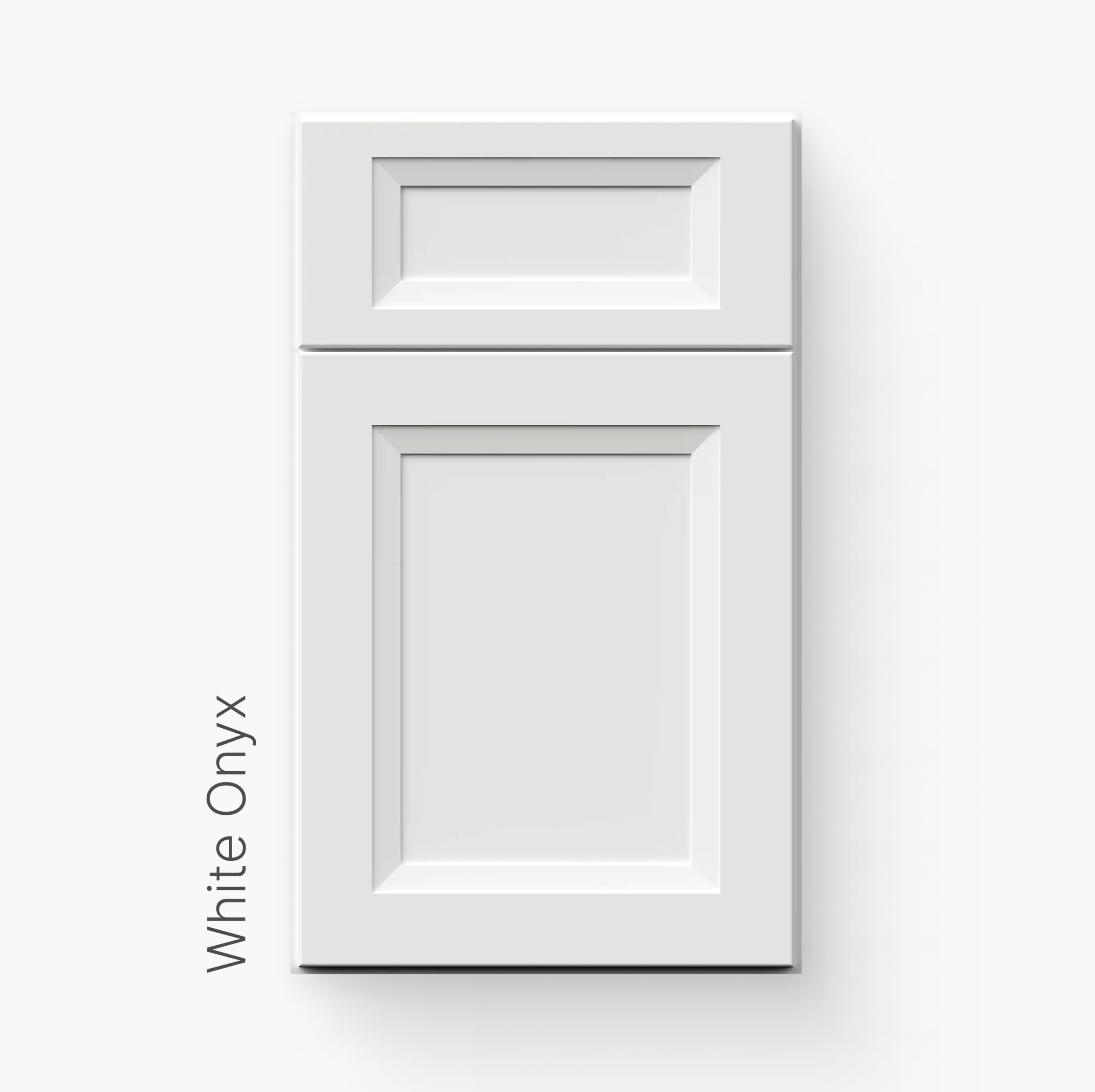 White Onyx cabinet door showing recessed panel design with substantial frame and clean transitional styling