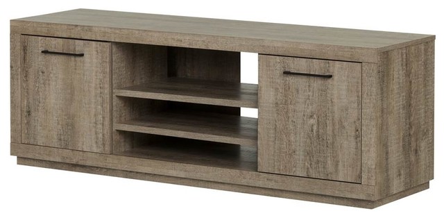 Tv Stand Weathered Oak Finish Transitional Entertainment Tv Stand Weathered Oak Finish
