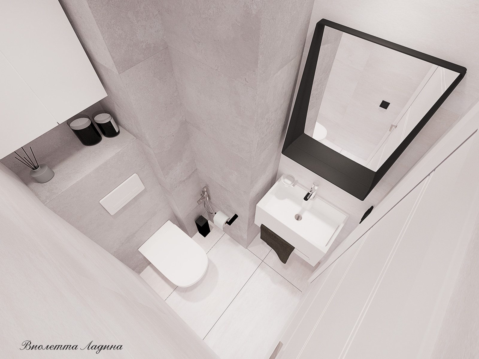 Трешка в панельном доме в современном стиле с голубым акцентом.