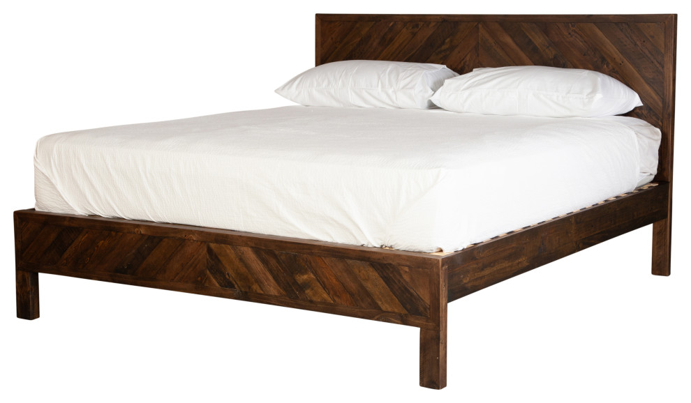 Vanya Reclaimed Pine Bed Frame, Queen Rustic Platform Beds by