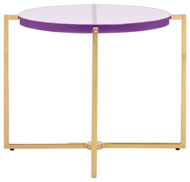 Becca Round Acrylic End Table, Amethyst/Gold Contemporary Side