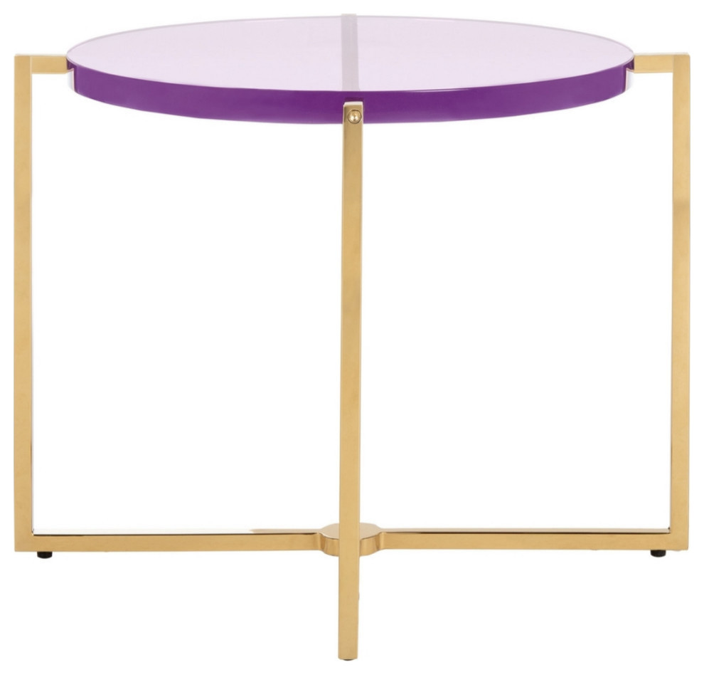 Becca Round Acrylic End Table, Amethyst/Gold
