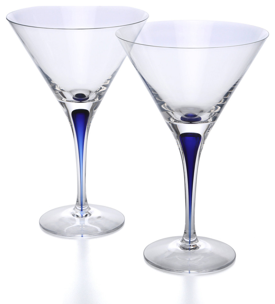 Orrefors Intermezzo Set Of 2 Martini Glasses 7 Ounce Clearblue Cocktail Glasses By Na 3386