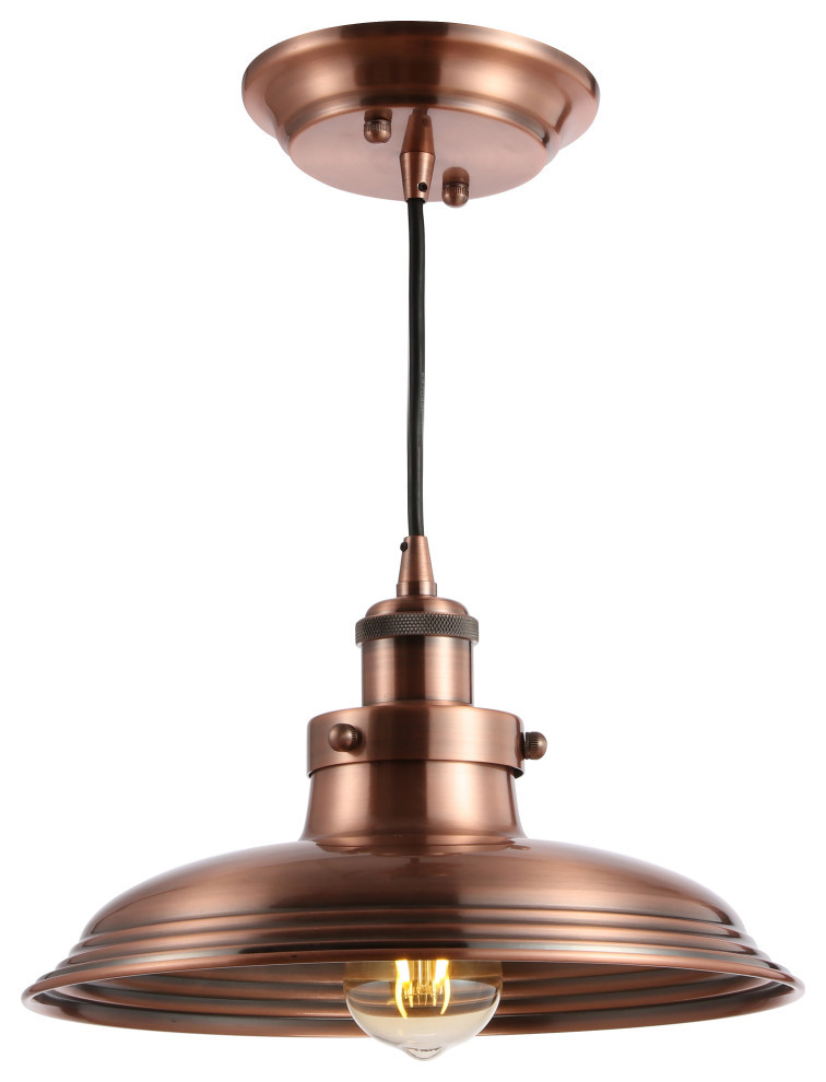Bedford 11" Adjustable Industrial Rustic LED Pendant, Copper  by JONATHAN  Y