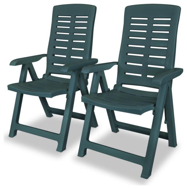 Vidaxl Reclining Garden Chairs, Set of 2, Plastic Green Contemporary