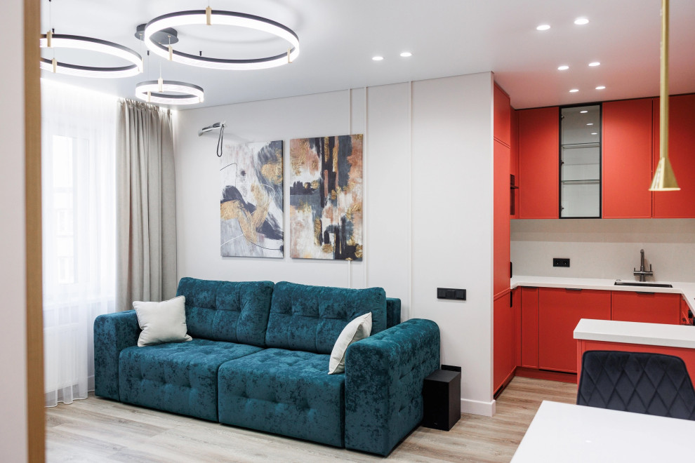 Кухня-гостиная в эмали G-формы