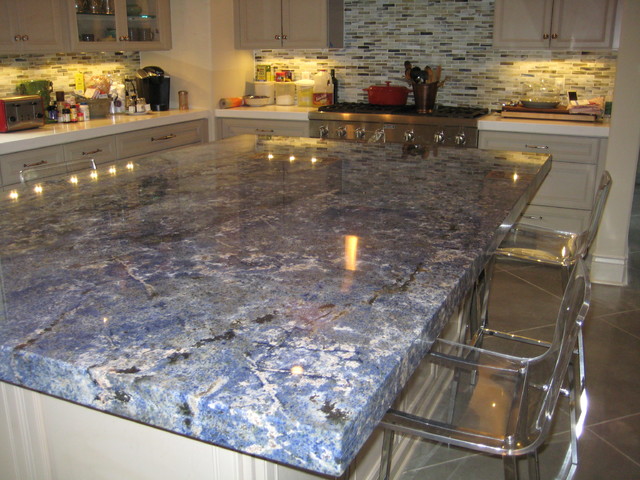 Kitchen Blue Bahia Granite Island Traditional Kitchen New