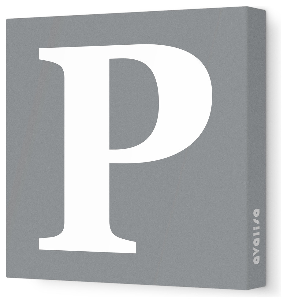 Upper Case 'P' Stretched Wall Art, Gray, 12"x12"