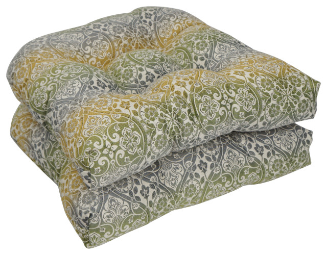 19" U-Shaped Premium Outdoor Tufted Chair Cushions, Set of 2, Festive Patina