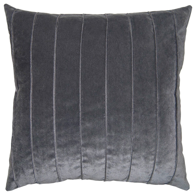Prague Grey Velvet Band Pillow, 12x24 Contemporary Decorative