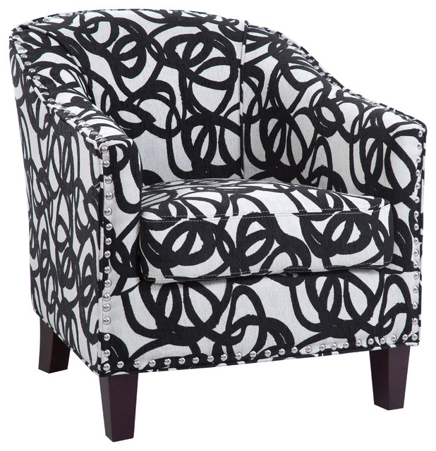 black and white barrel chair