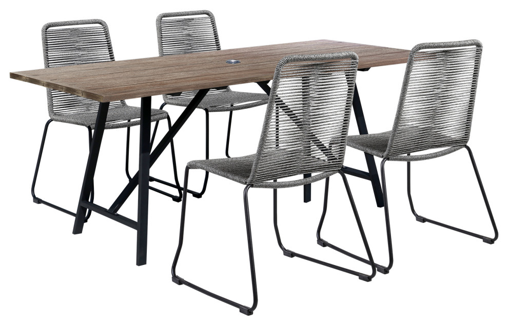 Koala and Shasta 5 Piece Outdoor Patio Dining Set, Light Wood and Gray Rope