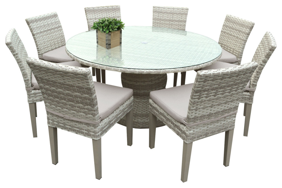 Fairmont 60" Outdoor Patio Dining Table with 8 Armless Chairs