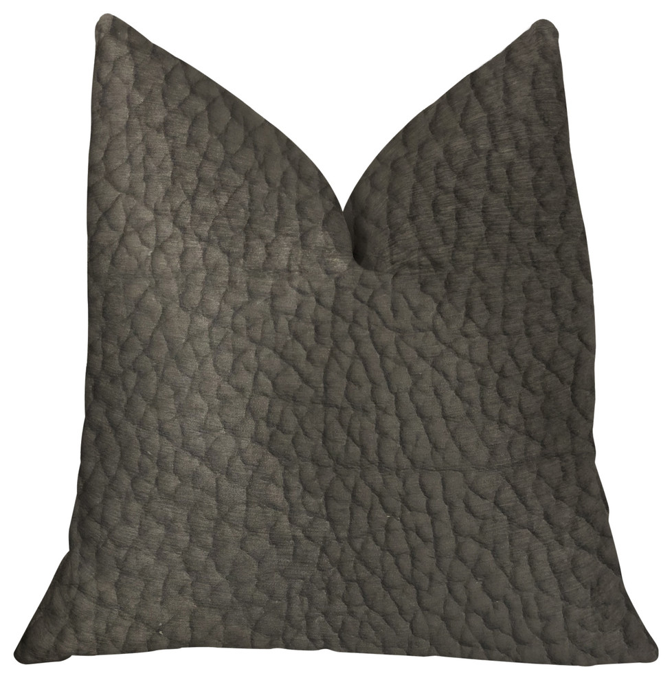 Modern Black Black Artificial Leather Luxury Throw Pillow, 22"x22"