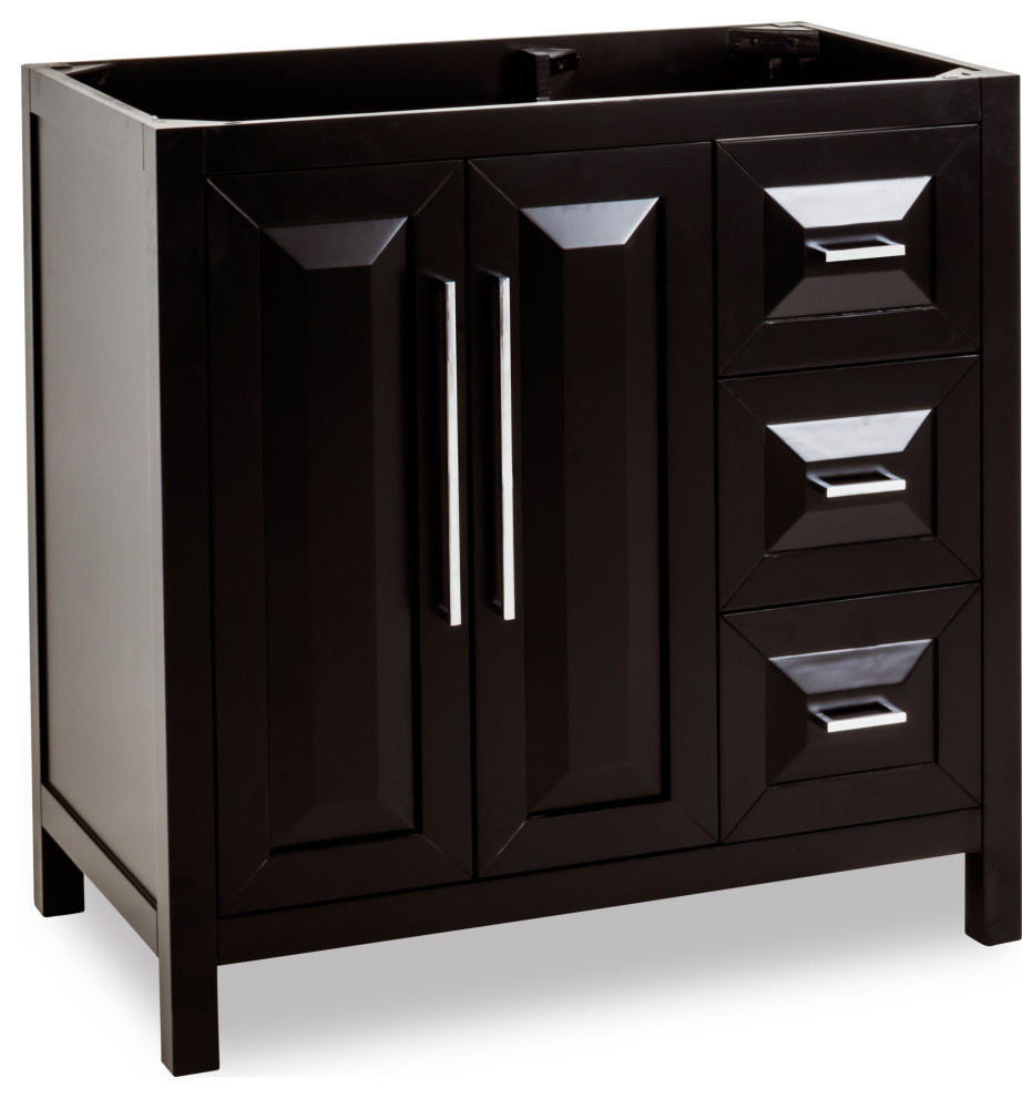 35" Black Vanity Base With Polished Chrome Hardware And Clean Modern ...