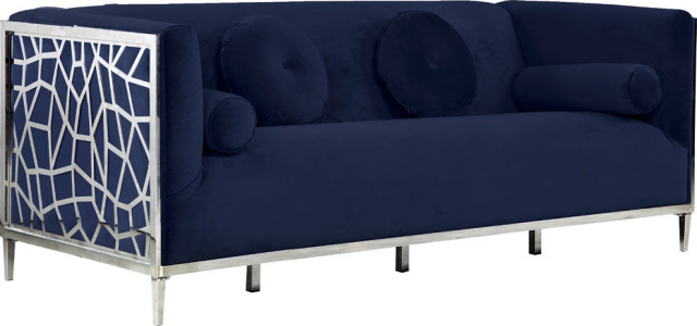 Opal Velvet Upholstered Sofa, Navy