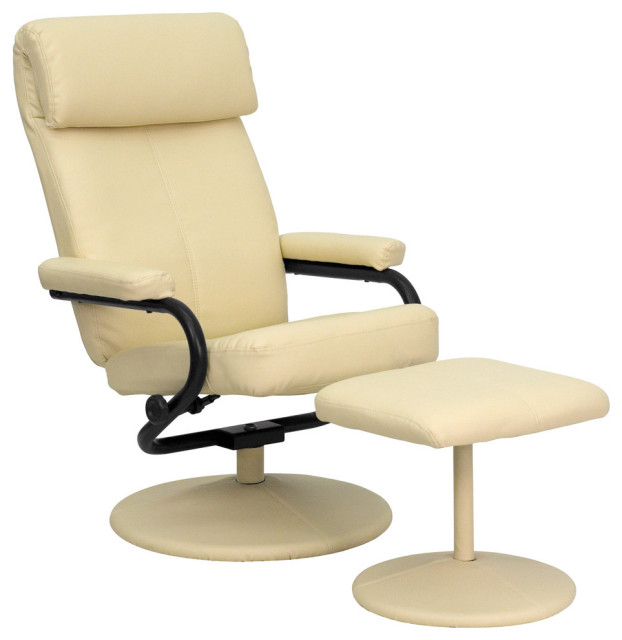Flash Furniture BT-7863-CREAM-GG Leather Recliner and Ottoman, Cream