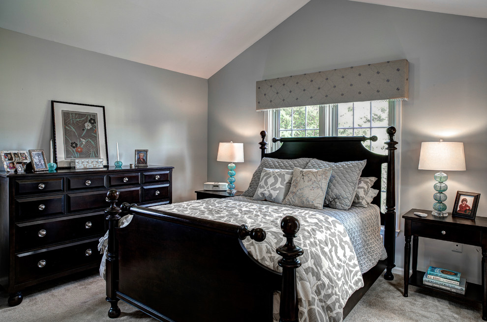 Traditional bedroom in DC Metro with grey walls.