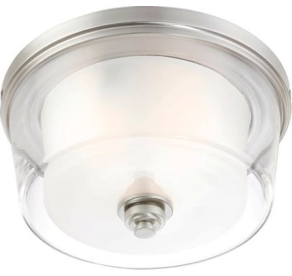 Decker Brushed Nickel Three-Light Large Flush Fixture w/Clear & Frosted Glass