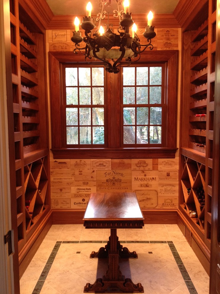 Photo of a traditional wine cellar in Charleston with diamond bins.