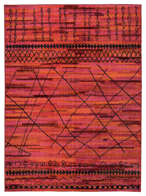 Crete Tribal Orange and Pink Rug, 5'3"x7'6"