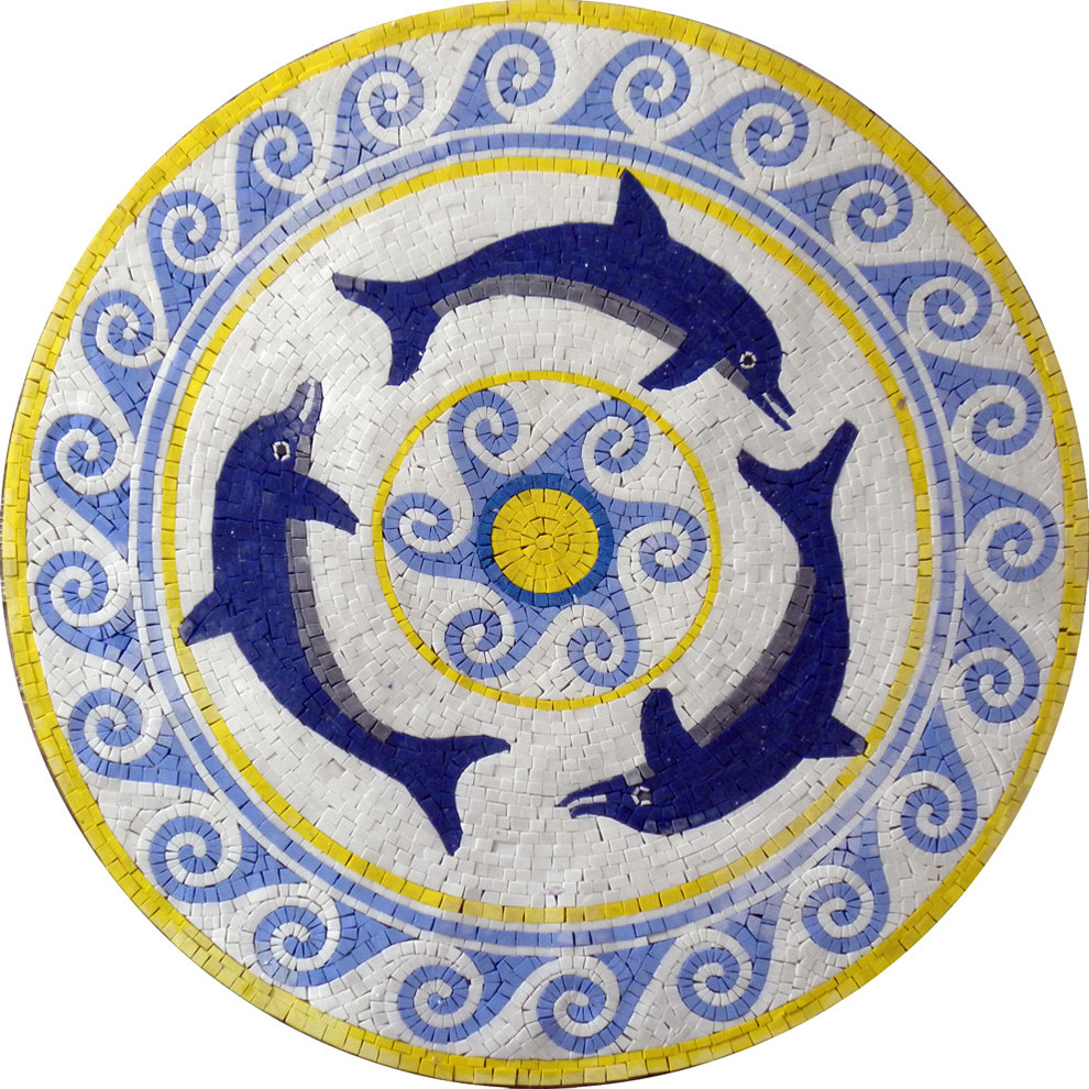 Dolphins Mosaic Medallion, 24x24