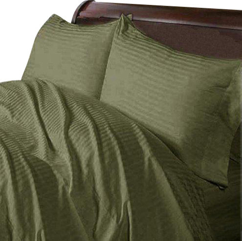 300TC 100% Egyptian Cotton Stripe Moss Twin XL Size Sheet Set