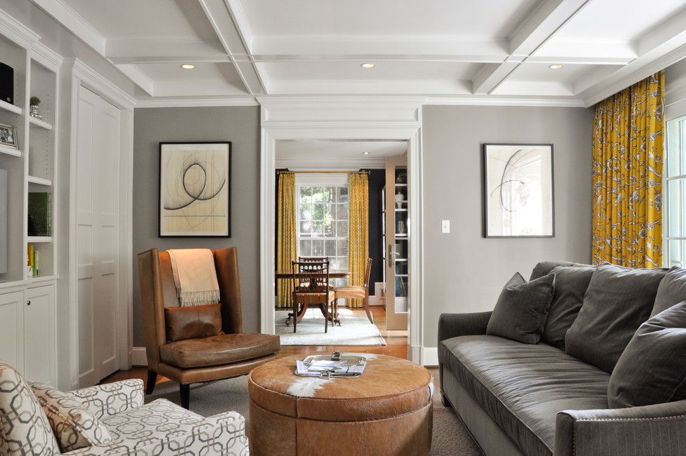 Design ideas for a contemporary enclosed living room in DC Metro with grey walls.