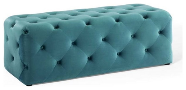 Modway Amour 48" Tufted Button Entryway Performance Velvet Bench in Sea Blue