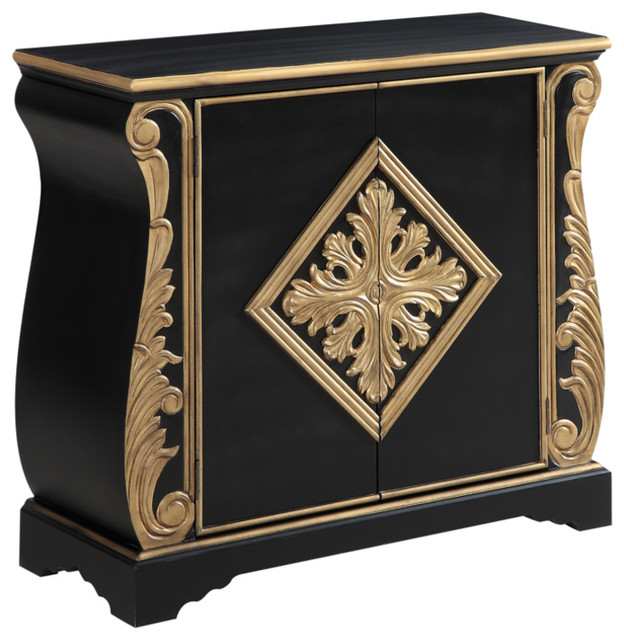 Two Door Accent Cabinet Black And Gold, Black Accent Chest And Cabinets