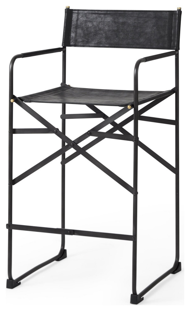 Black Leather Director's Chair Counter Stool Industrial Bar Stools