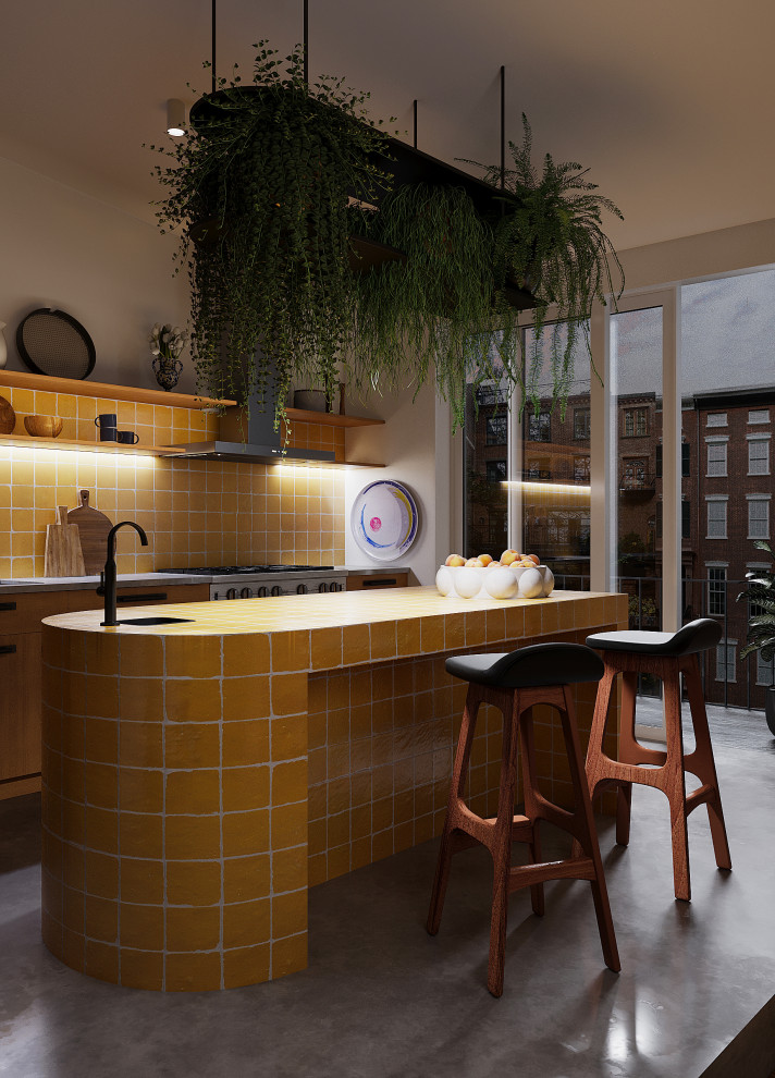 This is an example of a midcentury kitchen in Berlin.