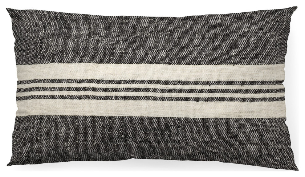 Black and White Striped Lumbar Accent Pillow Cover