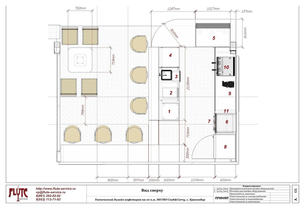 Технический дизайн кофетерия на 10 п.м.