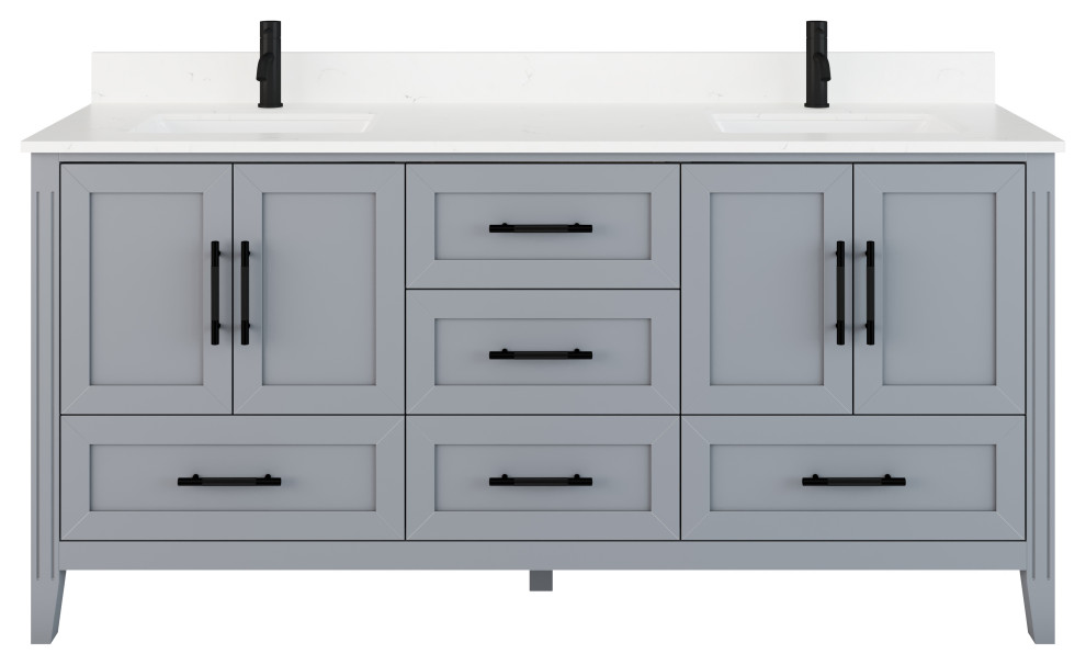 Houston 72" Double Vanity With Power Bar and Drawer Organizer Transitional Bathroom Vanities