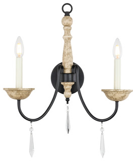 Weathered Dove And Black Finish 2 Light Wall Sconce French Country   French Country Wall Sconces 