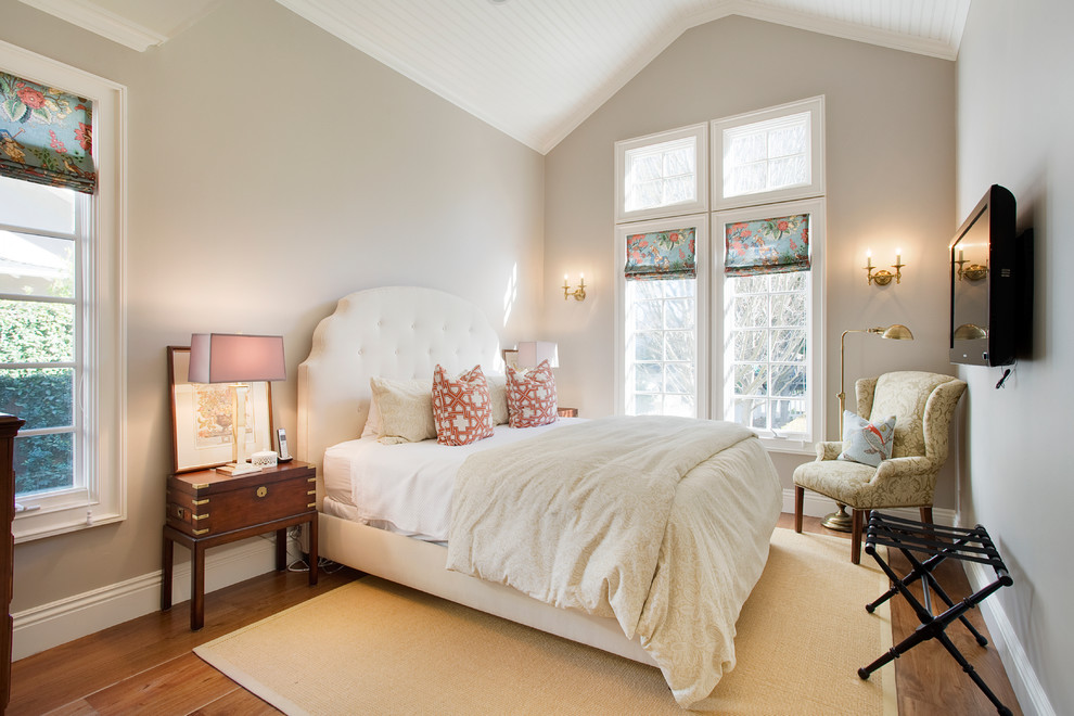 Inspiration for a traditional guest bedroom in San Francisco with grey walls and medium hardwood floors.