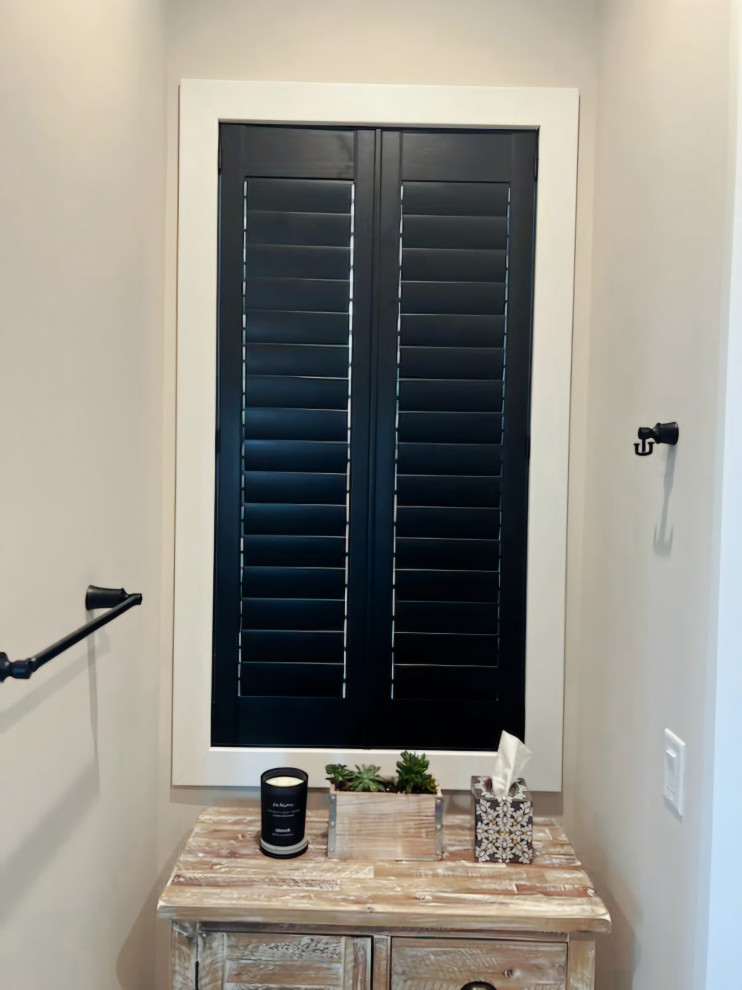 BLACK PLANTATION SHUTTERS - BLACK WINDOWS - FARMHOUSE