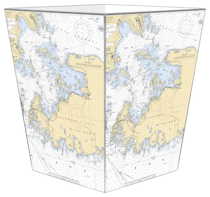 Drummond Island Nautical Chart Wastepaper Basket Traditional