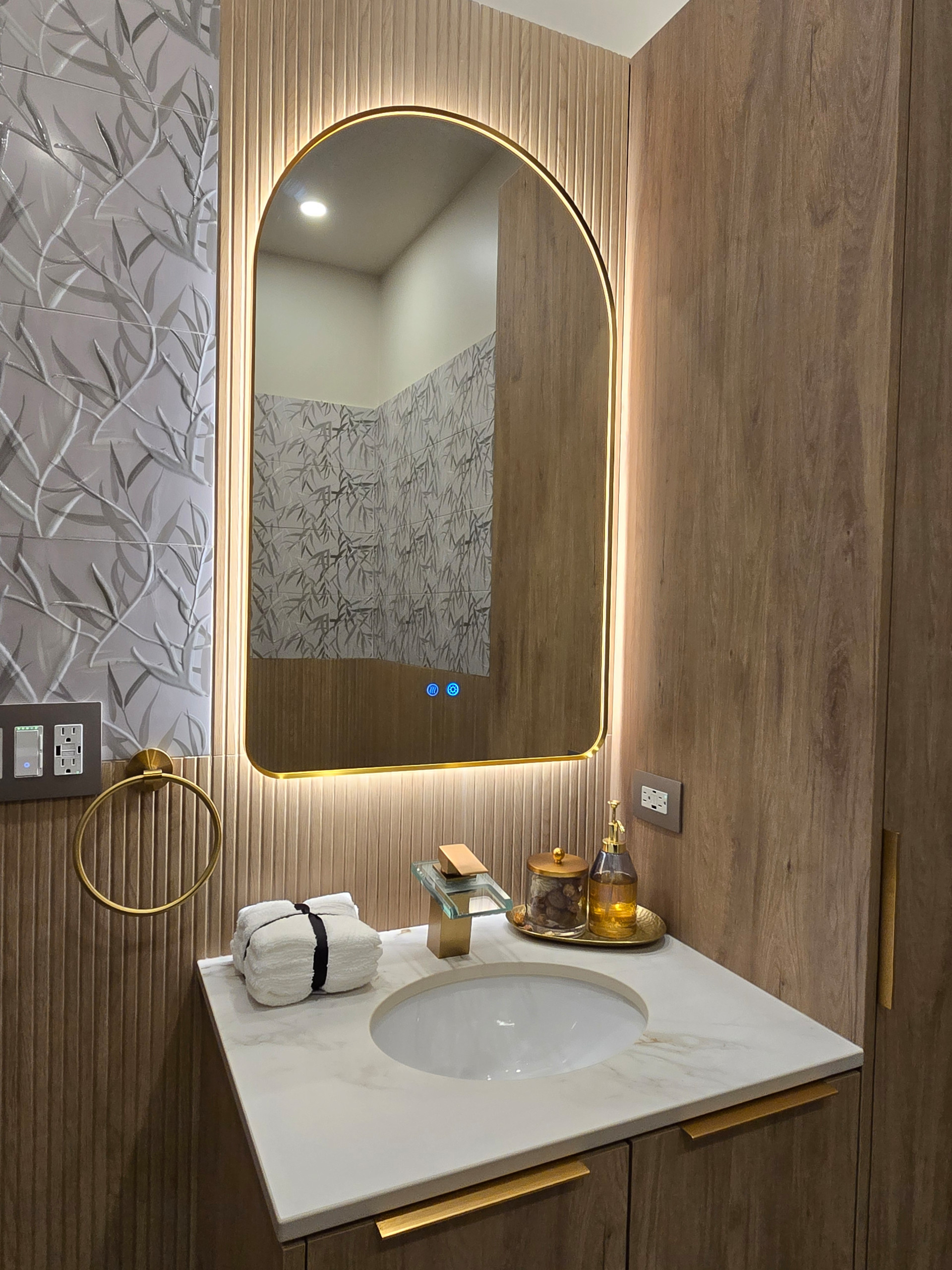 Powder room transformed to Full 1st Floor Bathroom with walk-in shower